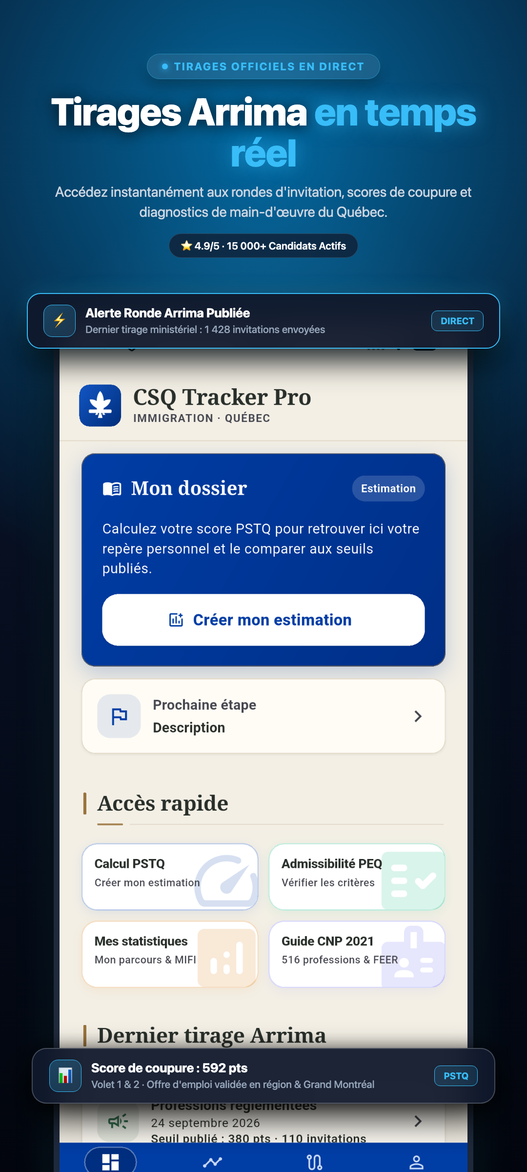 Aperçu application CSQ Tracker Pro